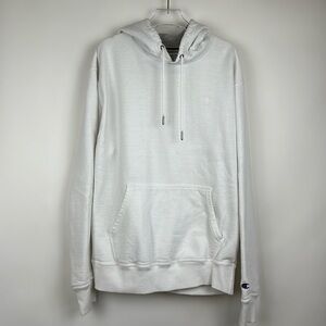 Champion Men's Solid White Logo Drawstring Hoodie Sweatshirt Size Medium